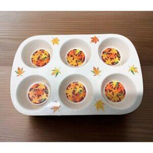 Ceramic Fall Leaves Muffin Pan Design 6-Cup By Certified International seasonal